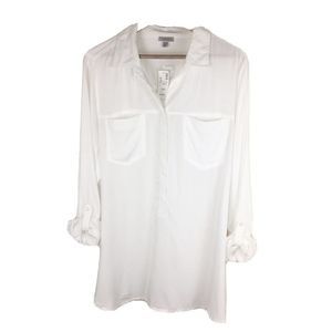 NEW Avenue X-Large 18/20 White "Breezy Shirt"  Roll Tab Sleeve Button Pockets